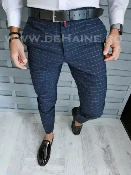 Pantaloni barbati eleganti bleumarin in carouri B1762 121-4 imagine