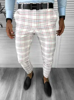 Pantaloni barbati eleganti fit in carouri B8497 7-1 E ~ imagine