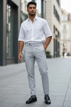 Pantaloni barbati eleganti gri S139 imagine