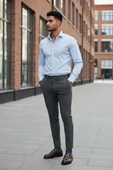Pantaloni barbati eleganti maro S138 imagine