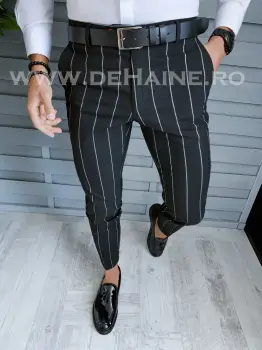 Pantaloni barbati eleganti negri in dungi A1301 i5-2.3 imagine