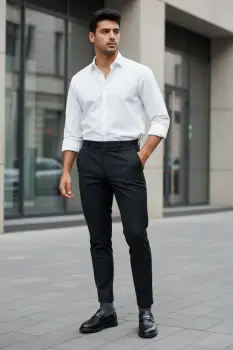 Pantaloni barbati eleganti negri S140 imagine