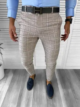 Pantaloni barbati eleganti regular fit carouri B1739 14-2 E~ imagine