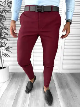 Pantaloni barbati eleganti regular fit grena B1769 14-5 E ~ imagine