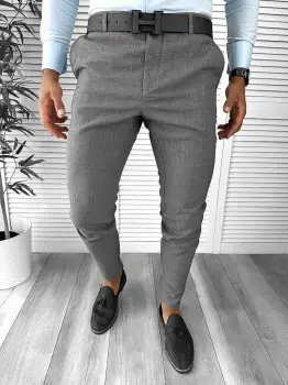 Pantaloni barbati eleganti regular fit gri B1769 imagine