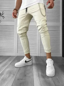 Pantaloni de trening bej conici 12606 111-1 imagine