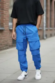 Pantaloni de trening cargo  albastri  conici Y239 O2-5.2 imagine