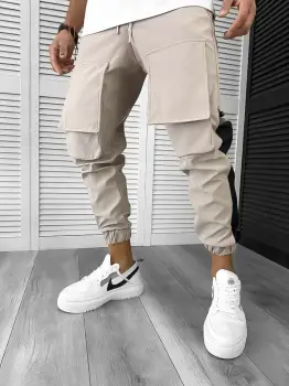 Pantaloni de trening cargo bej conici 12500 imagine