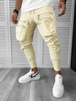 Pantaloni de trening cargo bej conici Y248 imagine