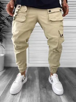 Pantaloni de trening cargo bej conici Y310 P18-7 imagine