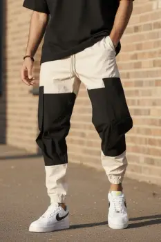 Pantaloni de trening cargo  bej  conici Y356 imagine