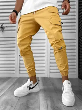 Pantaloni de trening cargo crem conici Y101 32-4 imagine