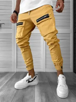 Pantaloni de trening cargo crem conici Y103 34-4 imagine