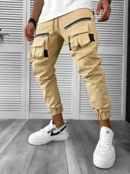 Pantaloni de trening cargo crem conici Y256 P20-2.2 imagine