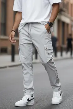 Pantaloni de trening cargo  gri  conici Y142 imagine