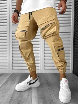 Pantaloni de trening cargo maro conici K006 imagine