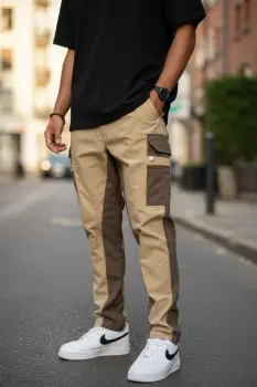 Pantaloni de trening cargo  maro  conici Y202 imagine