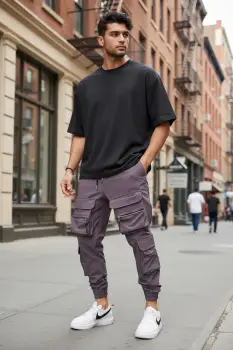 Pantaloni de trening cargo  mov  conici K006 P02-2.2 imagine