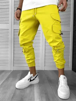 Pantaloni de trening cargo mustar conici 12508 imagine