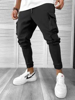 Pantaloni de trening cargo negri conici 12501 imagine