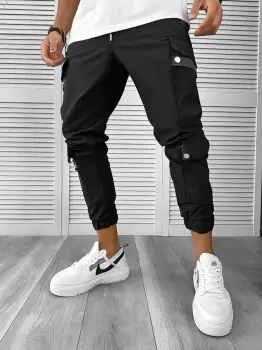 Pantaloni de trening cargo negri conici 12507 imagine