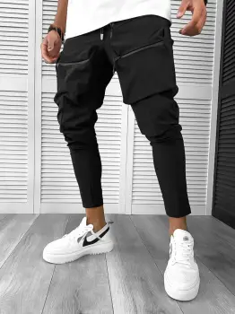 Pantaloni de trening cargo negri conici 12510 imagine