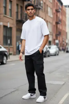 Pantaloni de trening cargo  negri  conici 1483 P20-3.3 imagine