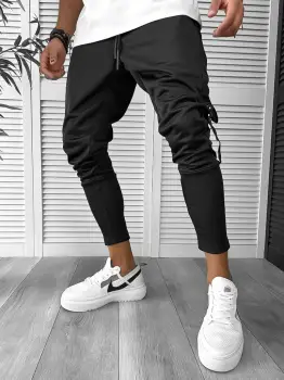 Pantaloni de trening cargo negri conici K256 imagine