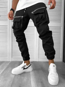 Pantaloni de trening cargo negri conici Y256 33-1 imagine