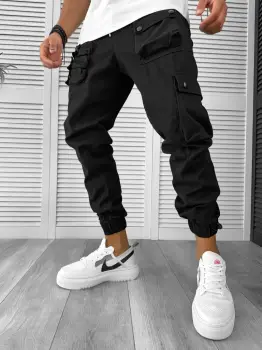 Pantaloni de trening cargo negri conici Y310 16-5 imagine