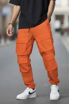 Pantaloni de trening cargo  orange  conici Y239 imagine