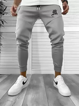 Pantaloni de trening gri silon conici 12376 imagine