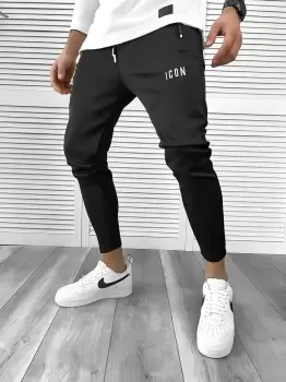 Pantaloni de trening negri conici 10209 imagine