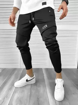 Pantaloni de trening negri conici 10234 imagine