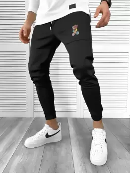 Pantaloni de trening negri conici 10238 imagine