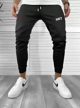 Pantaloni de trening negri silon conici 12376 imagine