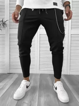 Pantaloni de trening negru conici 12109 imagine
