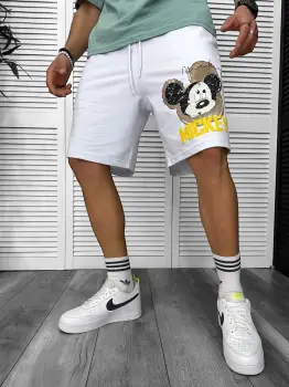 Pantaloni de trening scurti albi  cu imprimeu Y241 O3-2.3 imagine