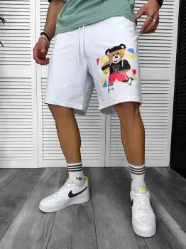 Pantaloni de trening scurti albi   cu imprimeu Y247  O3-1.2 imagine