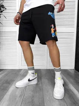 Pantaloni de trening scurti  negri  cu imprimeu Y240  N6-3.3 imagine