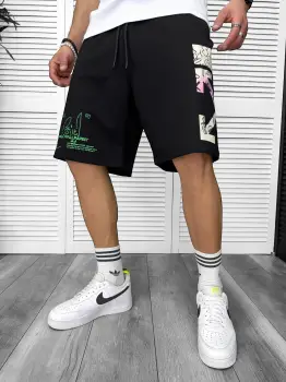 Pantaloni de trening scurti negri  cu imprimeu Y243  O3-2.2 imagine