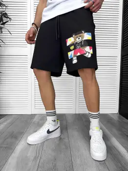 Pantaloni de trening scurti negri  cu imprimeu Y247  O3-1.2 imagine