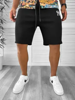 Pantaloni de trening scurti negri L4453 imagine