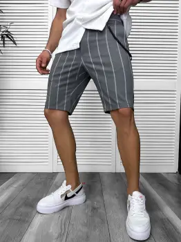 Pantaloni scurti casual  gri cu dungi   13165 imagine