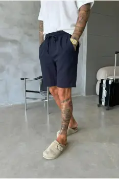 Pantaloni scurti din in  lejeri  albastri BG8005 imagine