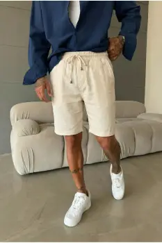 Pantaloni scurti din in  lejeri  bej BG8005 imagine