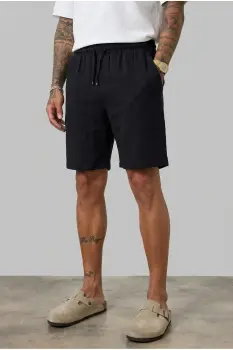 Pantaloni scurti din in  lejeri  negri BG8005 imagine