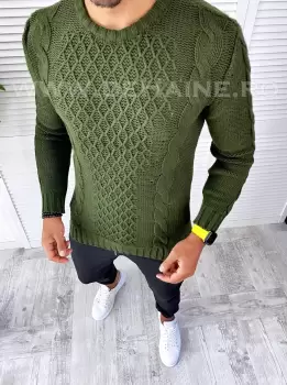 Pulover barbati gros kaki slim fit T3631 i13-1 imagine