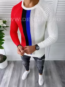 Pulover barbati gros slim fit alb T3578 i19-1 imagine