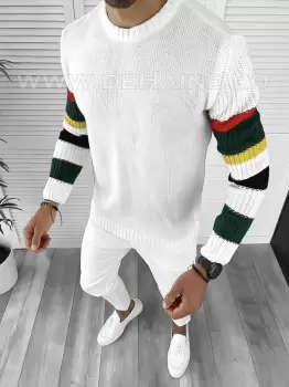 Pulover barbati gros slim fit alb T3588 98-4 E/U1 imagine